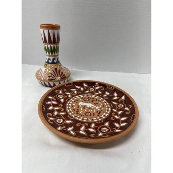 Greek Handmade Terracotta Plate and Vase, Rhodes Greece, Bonis Pottery - Picture 7 of 7